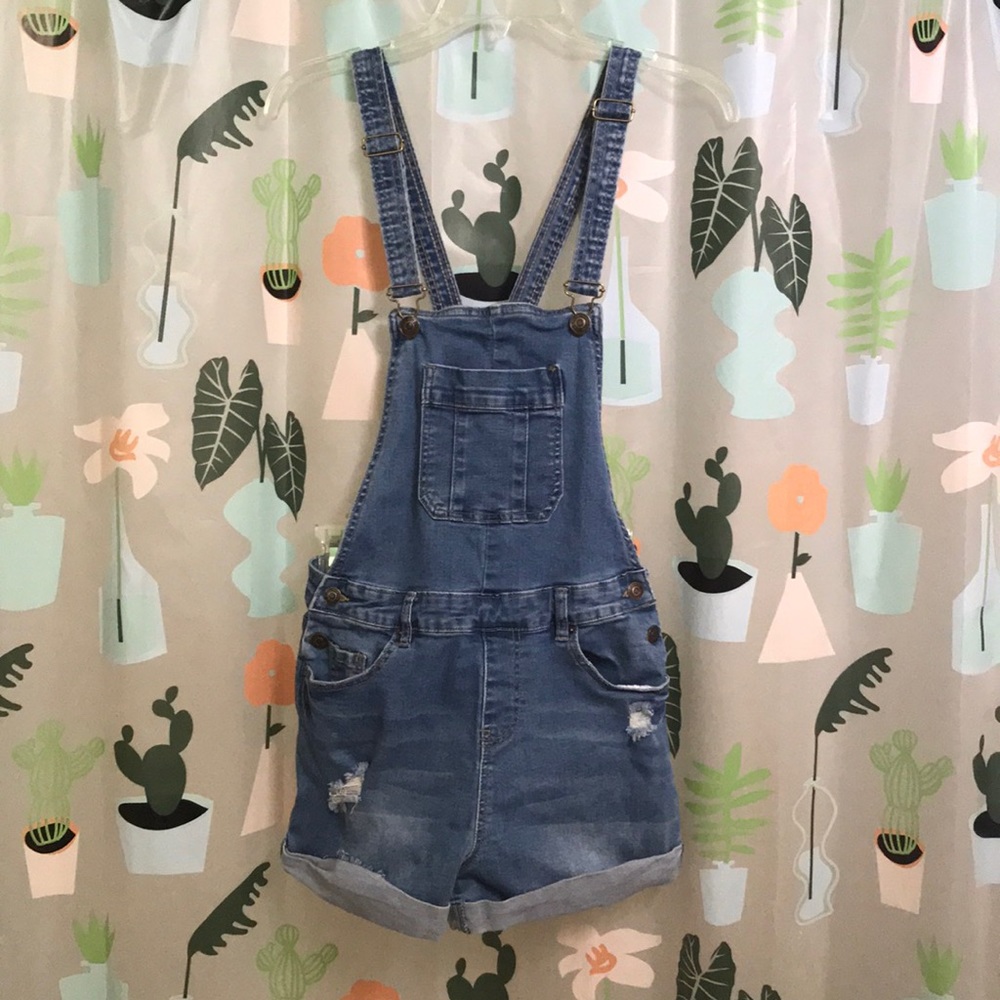 YMI Blue jean overalls with seven pockets adjustable straps and cuffed bottom